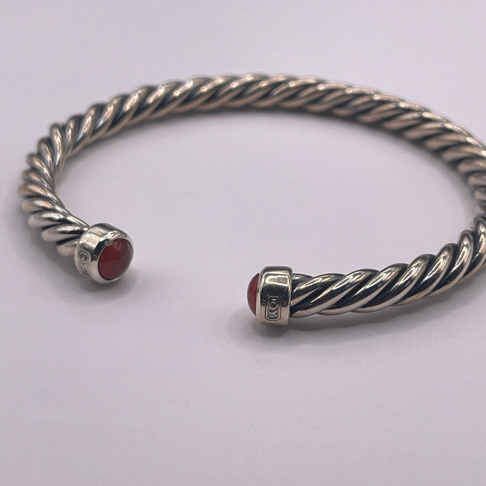 David Yurman Cable Cuff Bracelet with Red Carnelian - Picture 2 of 8